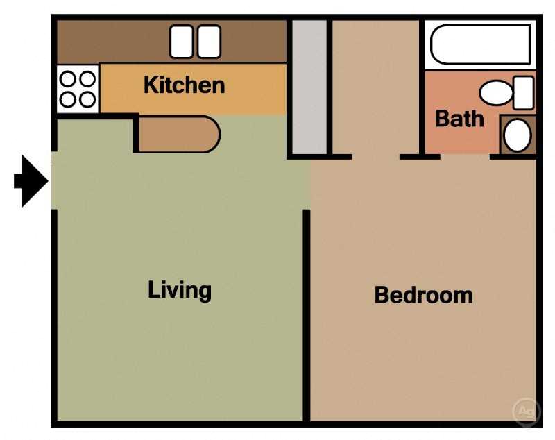 Floor plan for 1 bed, 1 bath, 550 sqft